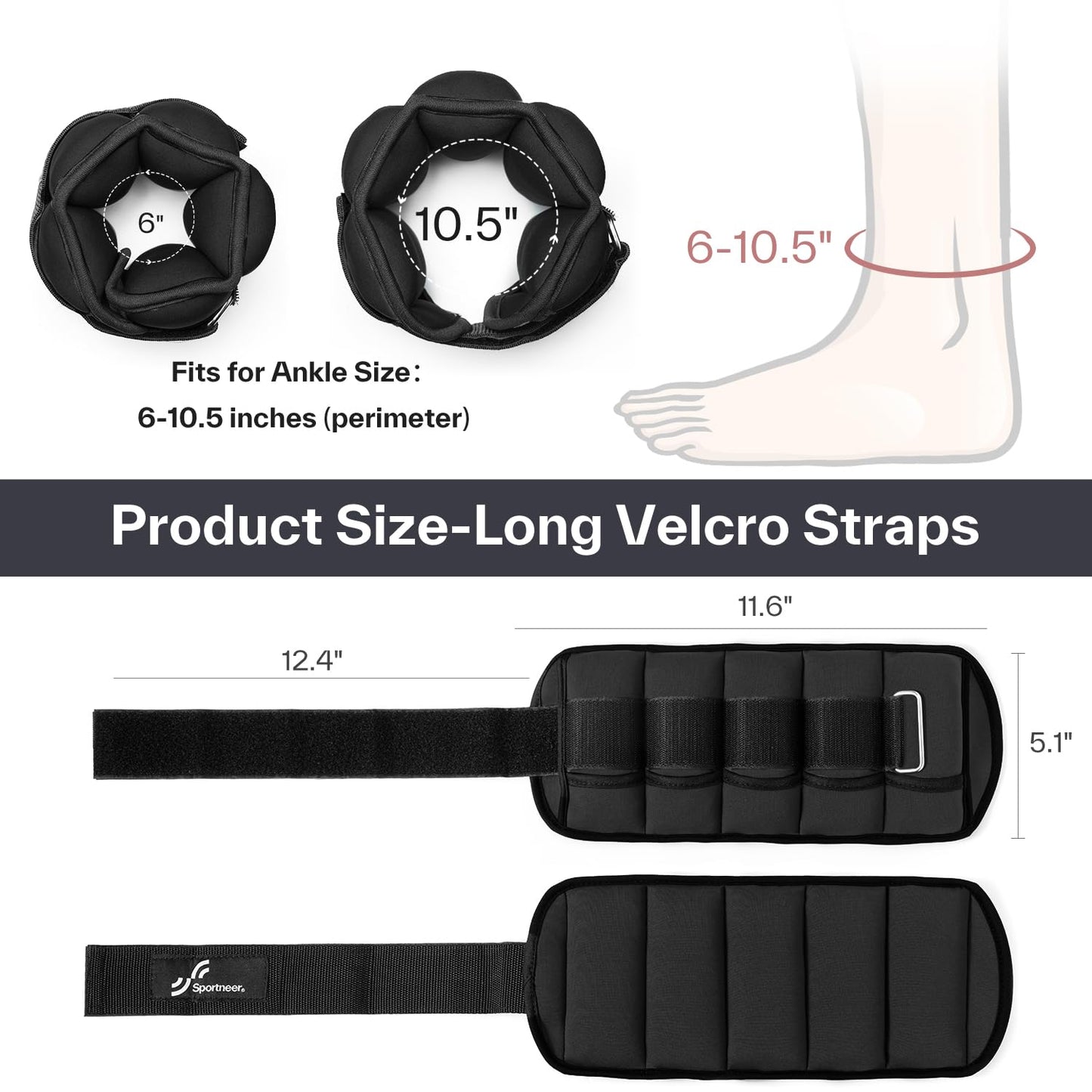 Sportneer Adjustable Ankle Wrist Weights for Men Women Kids, Adjustable Leg & Cuff Weight Straps for Fitness, Walking, Running, Aerobics, Yoga, Gym | 2 lbs for Each Ankle, 1 Pair total weight 4 lbs