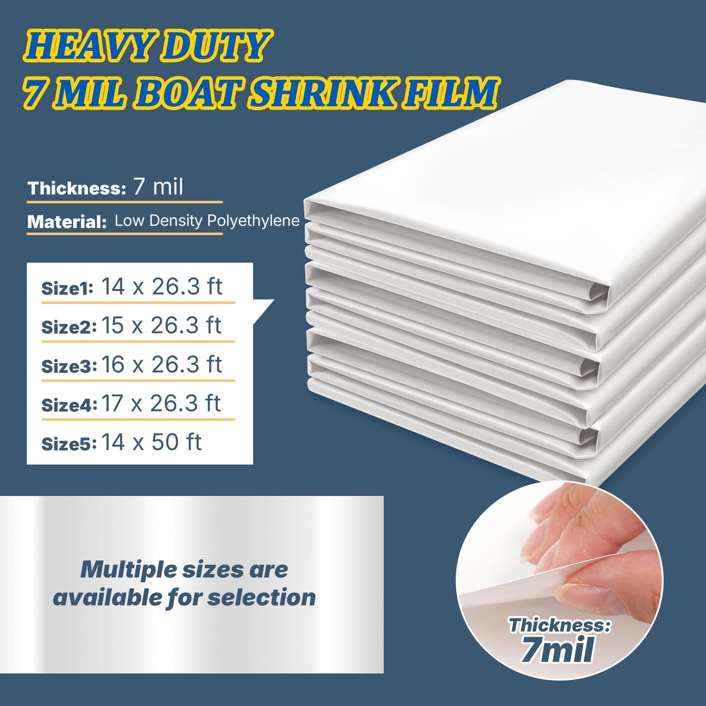 14' X 50' Polyethylene Plastic Shrink Wrap for Boat Shrink Wrap - 7 Mil Boat Shrink Film for Use with Heat Gun, UV Resistance Industrial Shrink Wrap for Protection and Storage, White