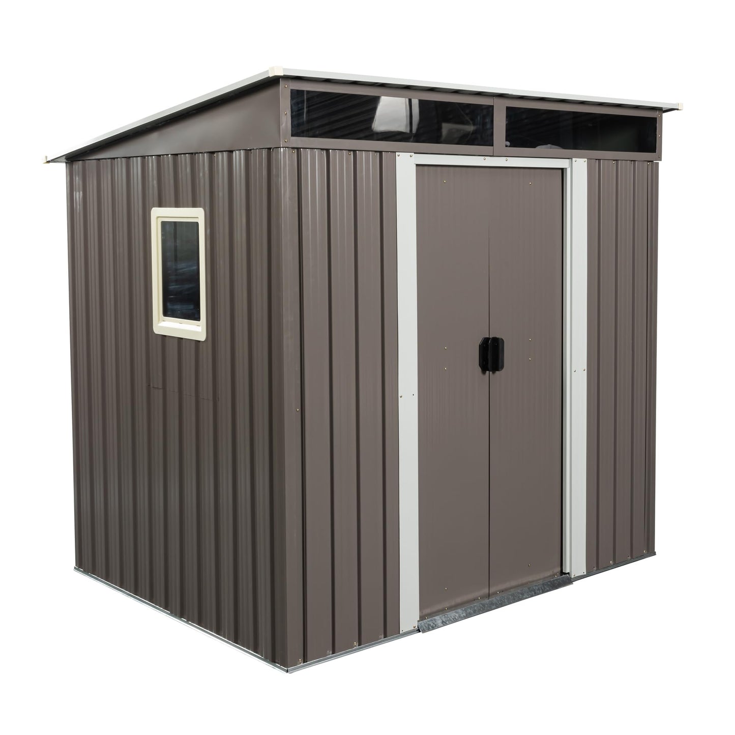 6FT x 5FT Outdoor Storage Shed, Heavy Duty Galvanized Steel Garden Shed with Sloped Roof, Sliding Lockable Doors, Punched Vents & Foundation Kit, Weather Resistant Tool Shed, Grey with Window