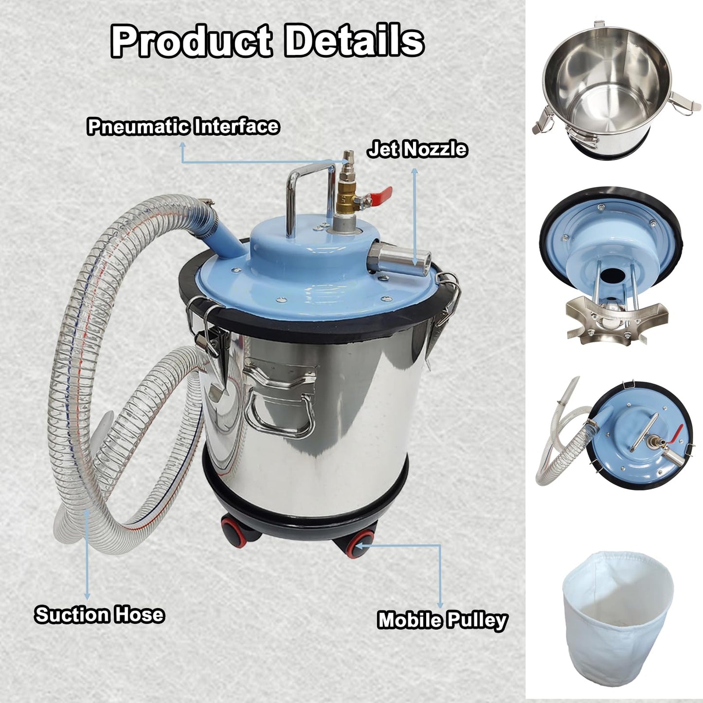 INTBUYING Pneumatic Vacuum Cleaner, Stainless Steel Industrial Iron Chip Oil Absorber with 30L Large Capacity