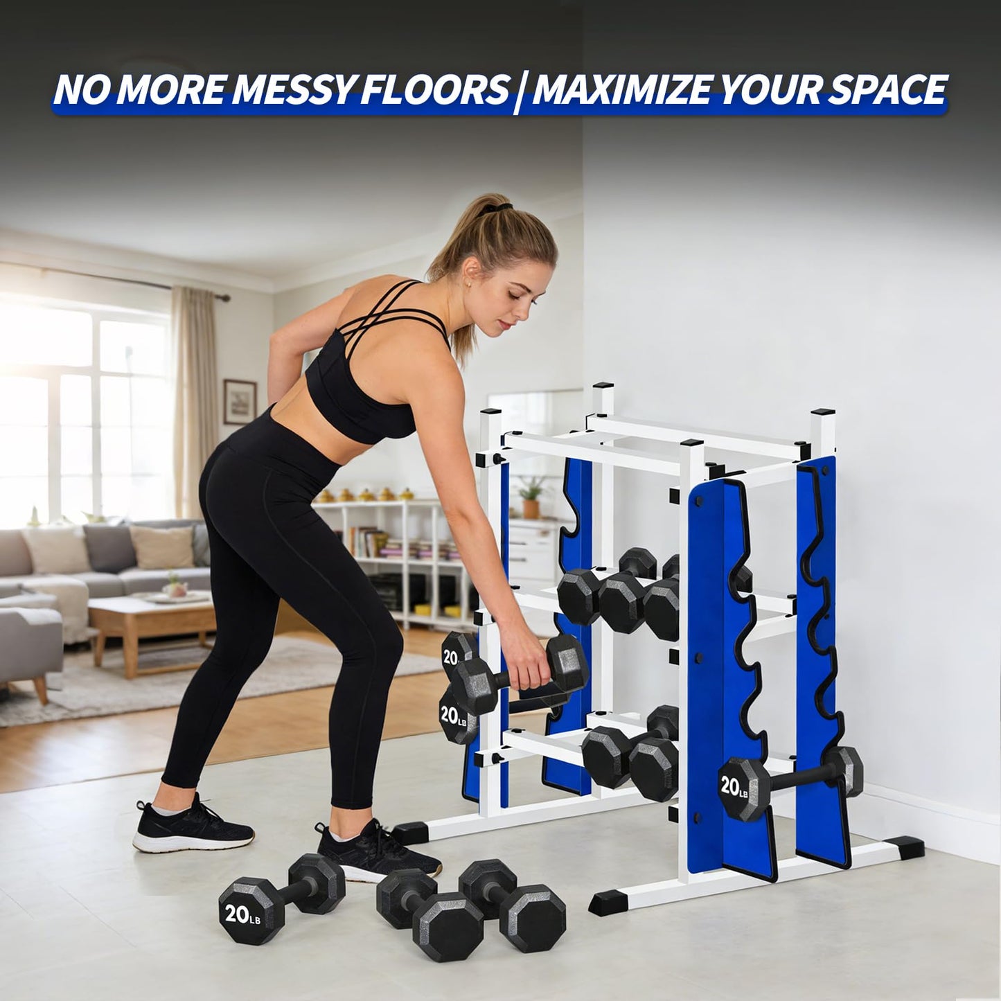 3-Tier Heavy Duty Dumbbell Rack, 1200 LBS Capacity,Double-Side Extension Holder for Dumbbells & Kettlebells Home Gym Storage Rack