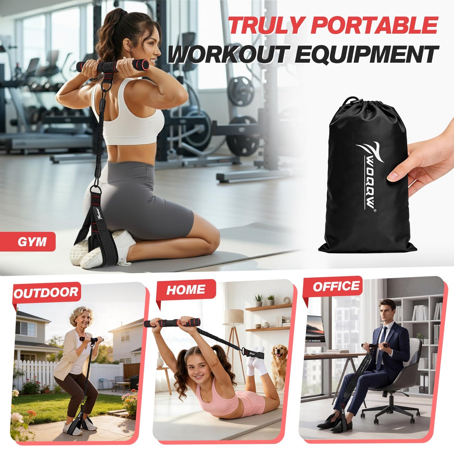 WOQQW Multifunction Pedal Resistance Band with Handle, Upgraded 3 Tube Adjustable Foot Resistance Bands for for Core, Arm, Legs, Body Puller Trainer - Sit Up Exercise Equipment for Women Men