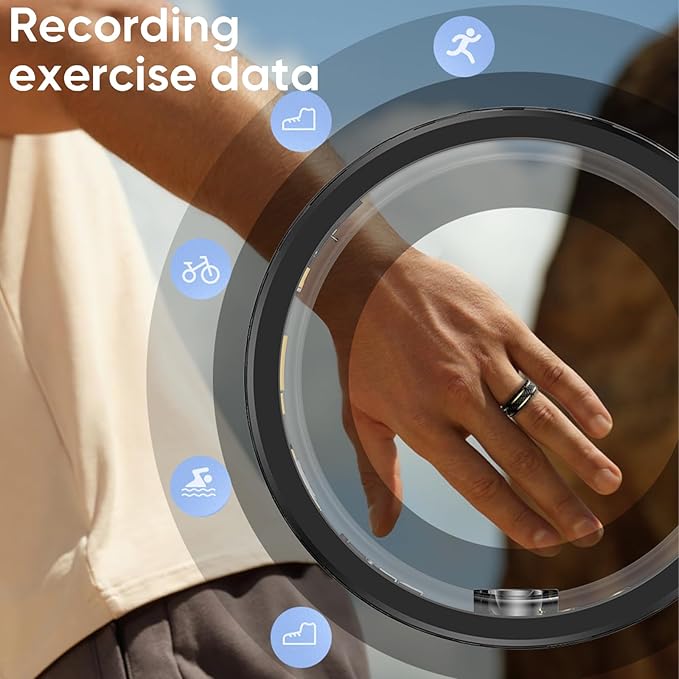 Loluka Smart Ring with Step Tracker Health Tracker with Sleep Monitor Heart Rate Monitor Family Care Fitness Ring Fitness Tracker No Subscription Fee for Android iOS Black 10