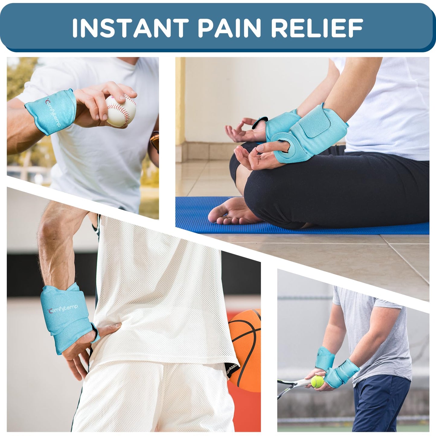 Comfytemp Wrist Ice Pack Wrap Carpal Tunnel Relief Wrist Brace, 2 Packs, FSA Eligible HSA, Gel Ice Packs for Injuries Reusable Wrap for Hand Pain, Hot Cold Compress Hand Brace, Men Women Recovery Item