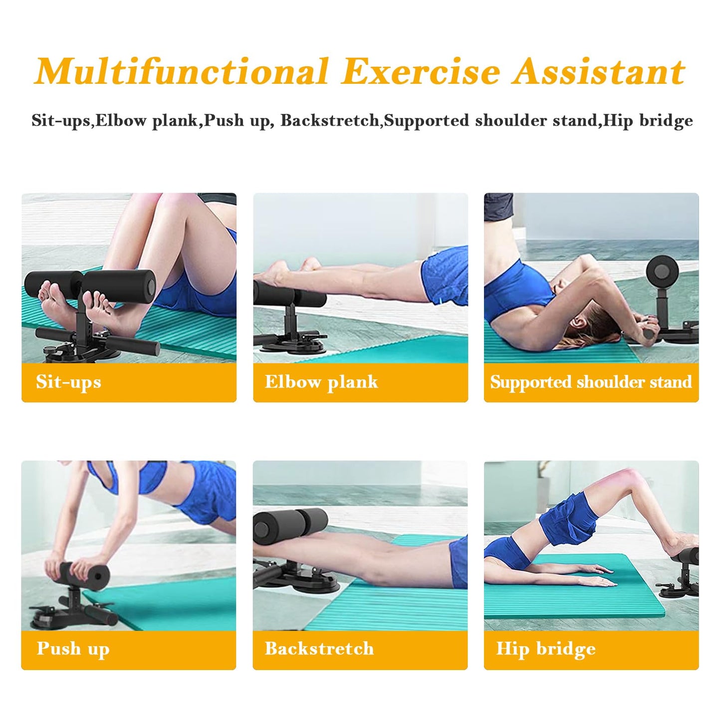 TARFEPA Sit Up Assistant Device Bar for Floor, Portable Sit Up Exercise Equipment with 2 Strong Suction Cups and Adjustable Foot Holder, Abs Master for Home Workout, Black