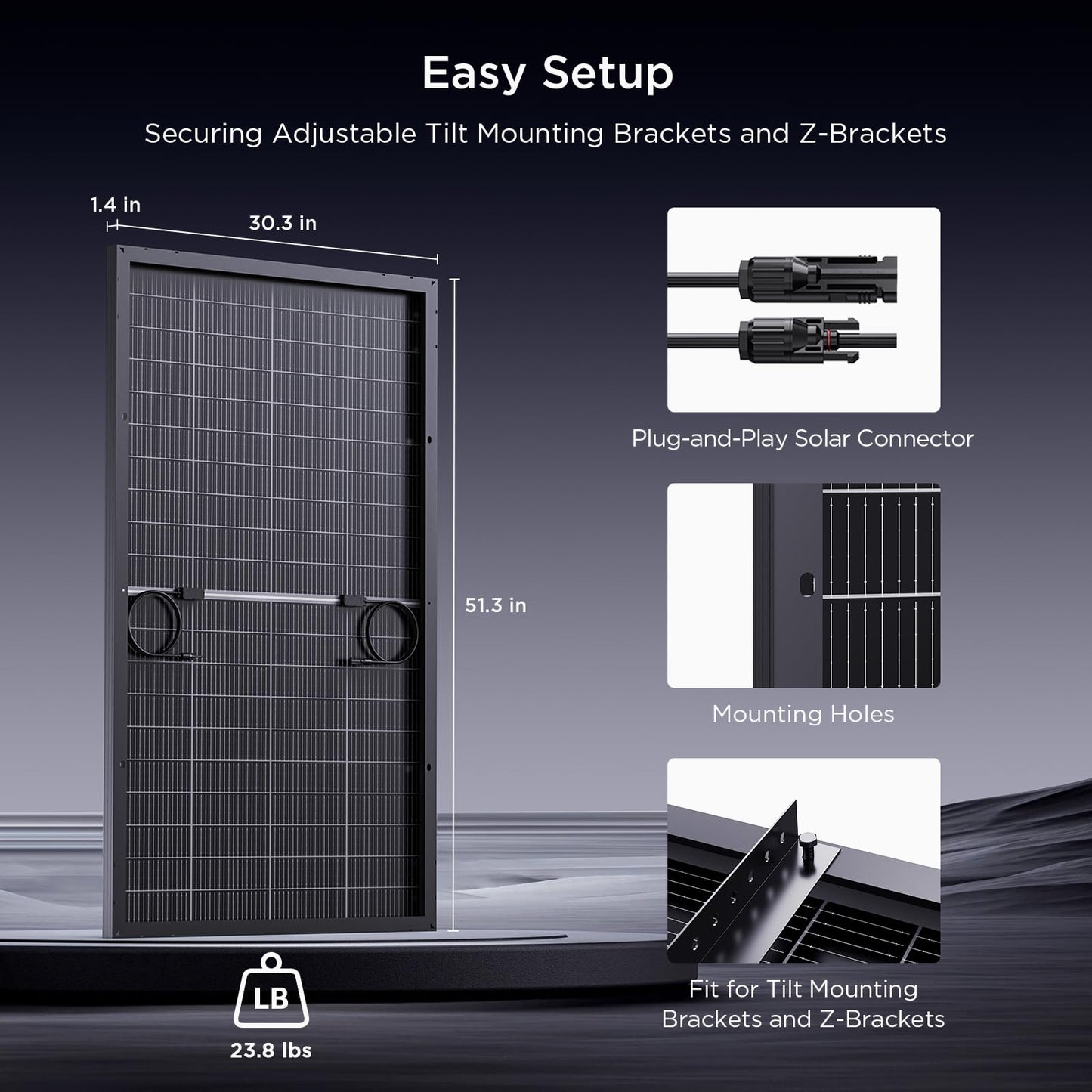 Callsun 2×200W N-Type 16BB Bifacial Solar Panels (Total 400W) + 2×41in Adjustable Tilt Mount Brackets, High Efficiency Monocrystalline PV Modules for RV, Camper, Boat, Rooftop, Off-Grid Systems