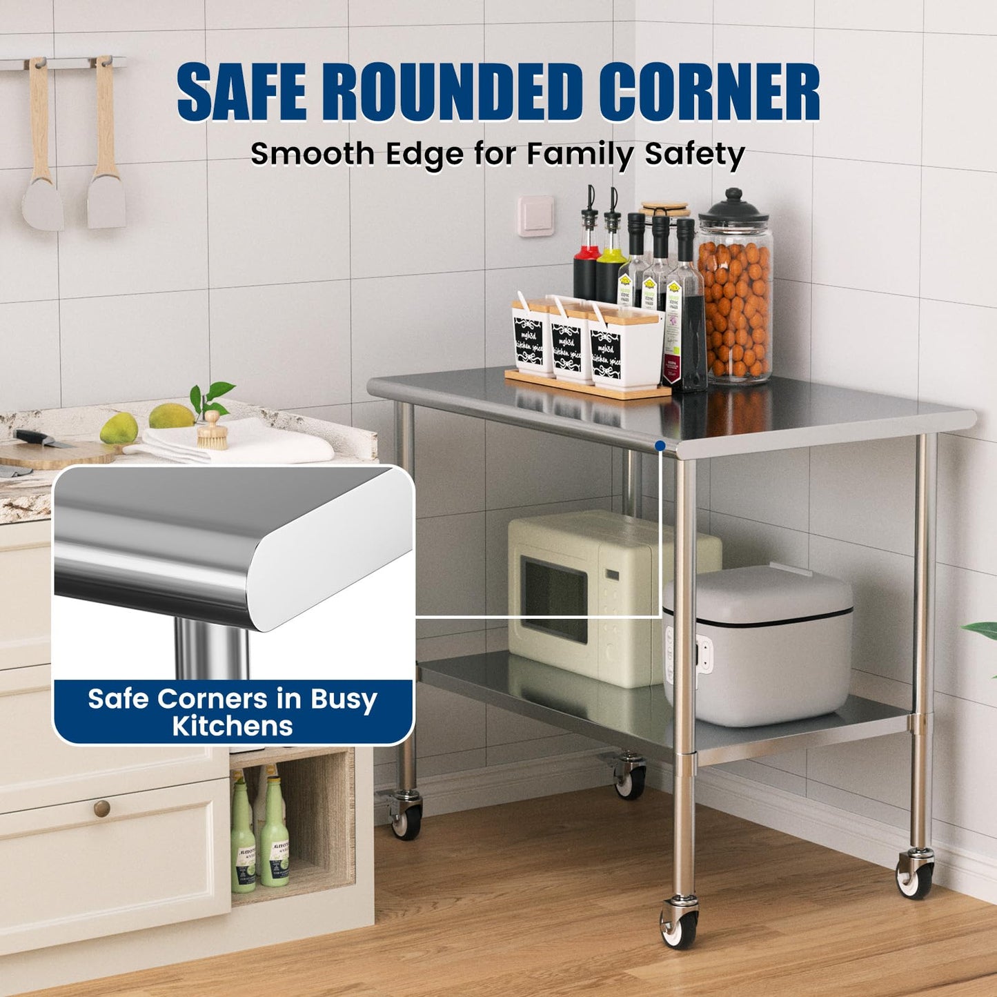 Chingoo Stainless Steel Work Table with Wheels, 30x48 Inch NSF Kitchen Prep Table with Adjustable Undershelf for Commercial Restaurant, Garage, Outdoor BBQ