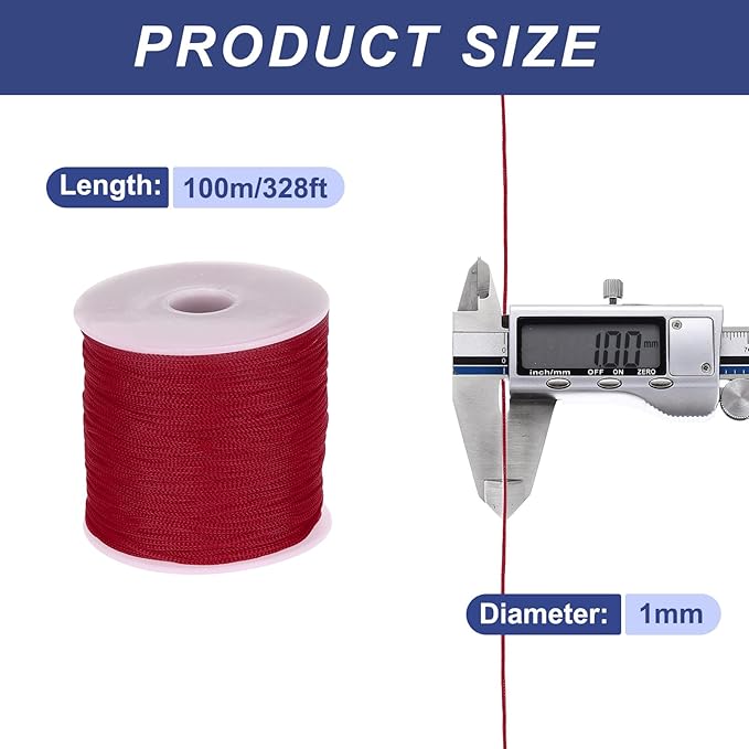 MECCANIXITY 1/16 Inch Polypropylene Rope Braided Ropes, 328ft Nylon Rope Hollow Utility Cord for Clothesline, Camping, Hiking, Outdoor, Wine Red