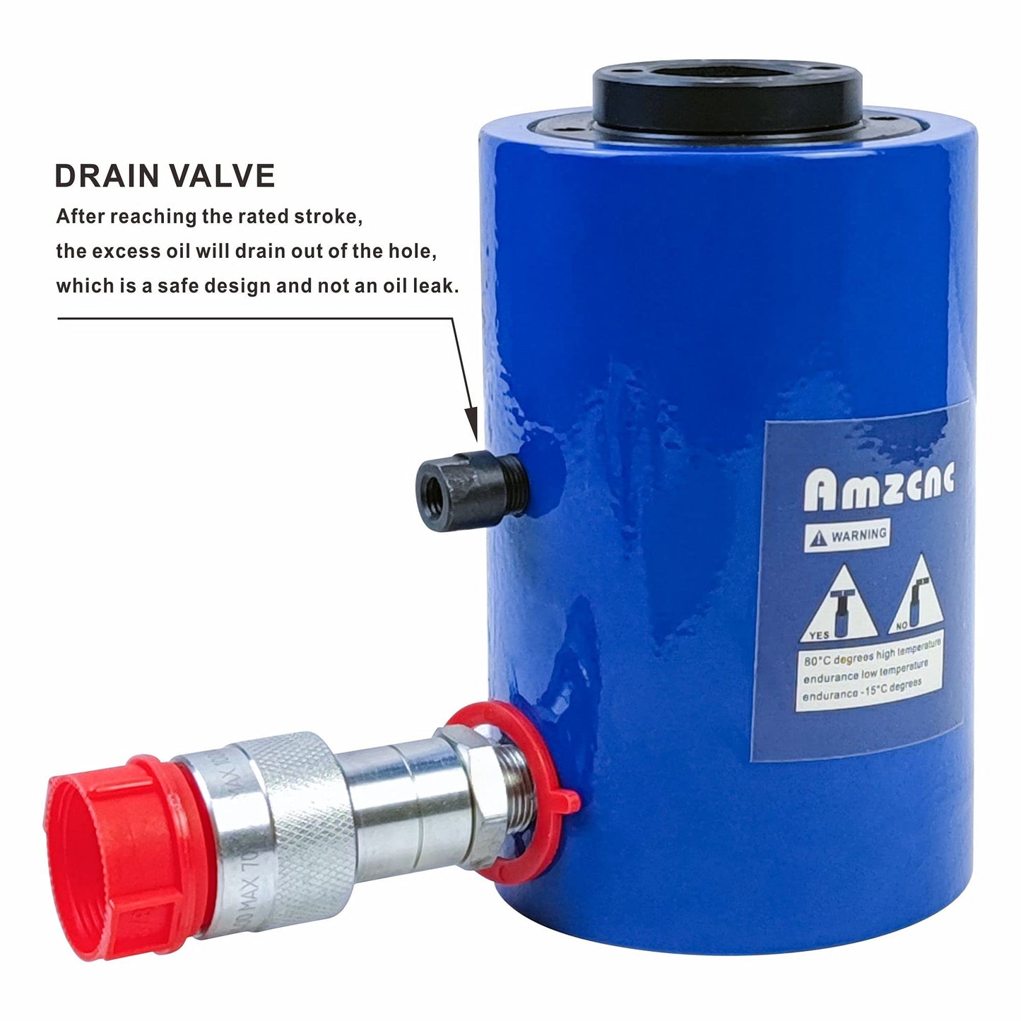 AMZCNC 20T Hydraulic Cylinder Jack Hollow Single Acting Hydraulic Ram Cylinder 4"(100mm) Hydraulic Lifting Cylinders (20T 4Inch Hollow)