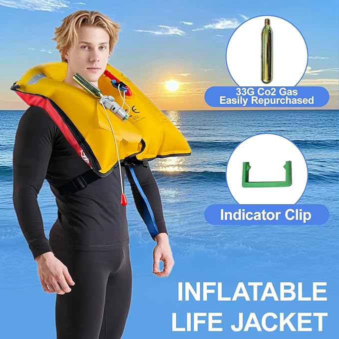 Automatic/Manual Inflatable Life Jacket| Inflatable PFD Kayak Vest Adult| Life Vest for Adults| Outdoor Water Sports| Supports up to 330 lbs|33g of Carbon Dioxide Cylinder