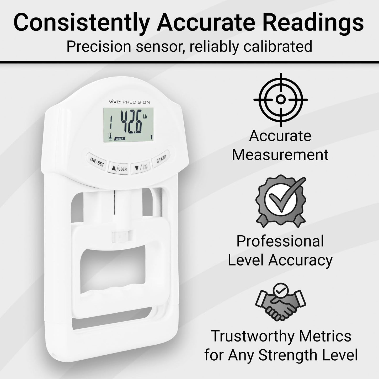 Vive Precision Grip Strength Tester - Hand Grip Dynamometer - Handheld Digital Grip Measurement Meter Device Trainer Power 198 Lbs / 90 Kgs - Strengthener Exerciser for Sports, School and Home Use
