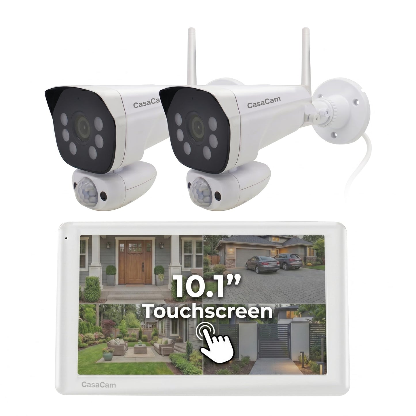 CasaCam Wireless Security Camera System Pro | 10.1” Touchscreen Monitor, 2 2K Floodlight Cameras | Indoor/Outdoor, No Monthly Fees, AI Detection, Two-Way Talk, 64GB SD, Model VS6102