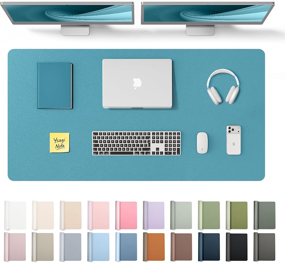 YSAGi Leather Desk Pad Protector, Office Desk Mat, Large Mouse Pad, Non-Slip PU Leather Desk Blotter, Laptop Desk Pad, Waterproof Desk Writing Pad for Office and Home (Turquoise,47.2" x 23.6")