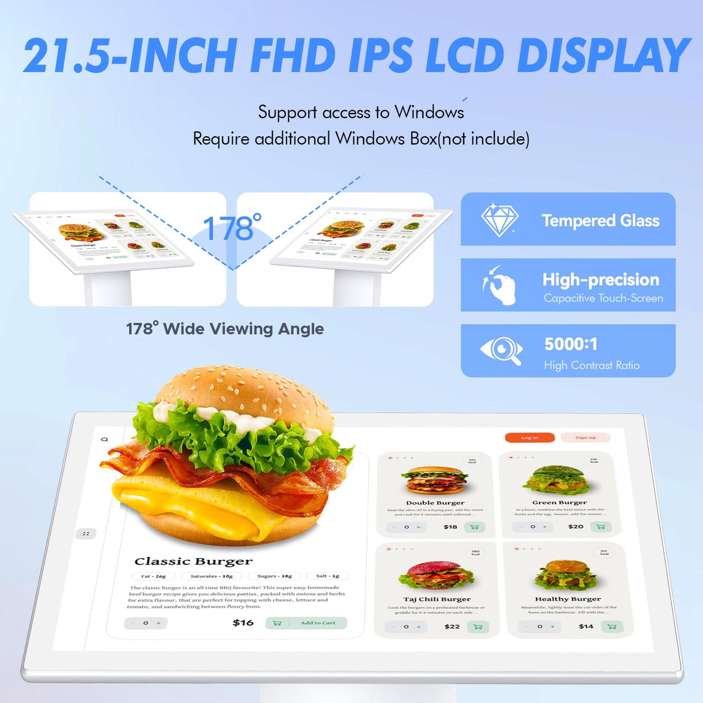 MWE 21.5 Inch Touch-screen Self Service Kiosk, Floor Standing Digital Signage Display, FHD Information Kiosk, 2 Speakers, Interactive Display for Mall Navigation/Self-Ordering/Advertising/Retail Store