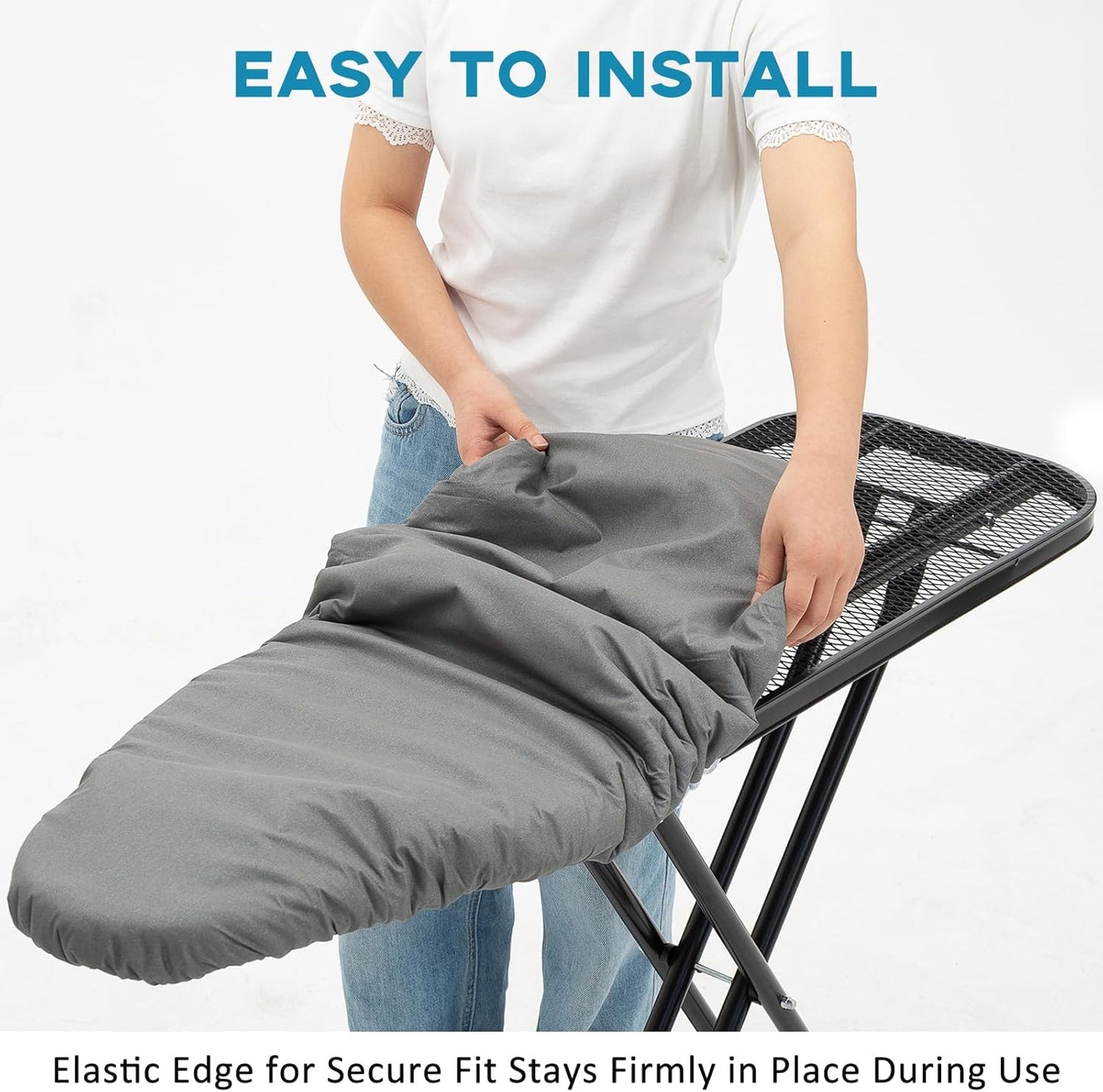 RAINHOL Ironing Board Cover - Extra Thick Padded, Non-Stick & Scorch Resistant - 15x54, Grey
