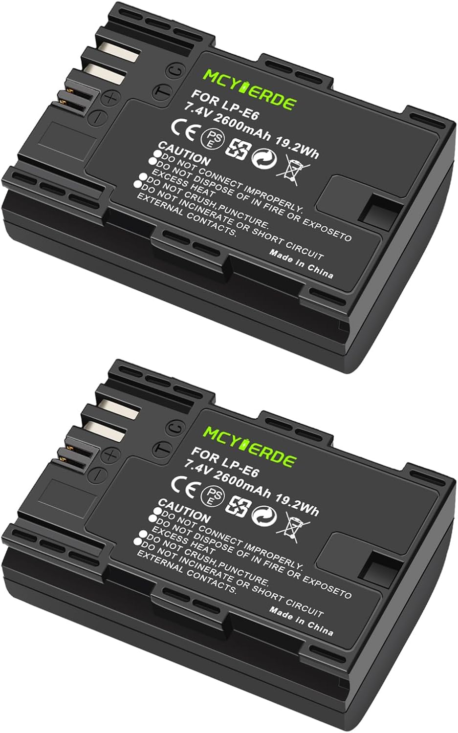 MCYIERDE 2-Pack LP-E6 LP-E6N 60D 70D 80D 90D 5D 5DS 6D R5 C700 XC10 XC15 Replacement Batteries Compatible with Canon