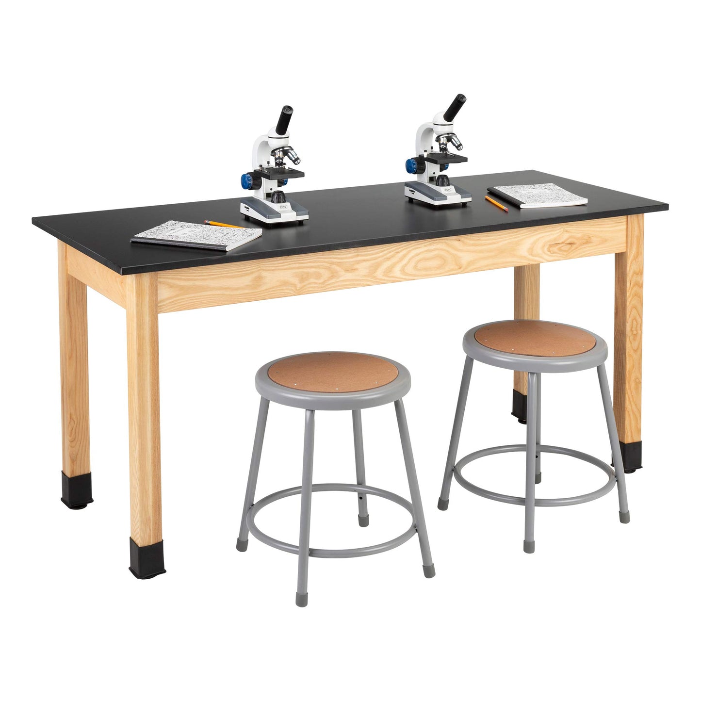 Learniture Classroom Science Lab Table with Phenolic Resin Top, Solid Ash Wood Finish, 24" D x 60" W x 30" H, Black