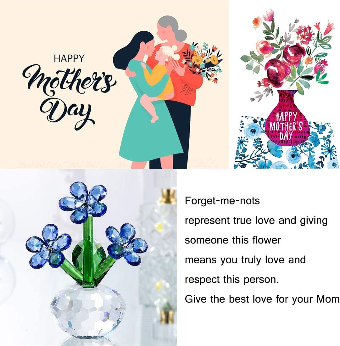 QFkris Crystal Flower Figurines - Forget-Me-Not Blue Flowers | Elegant Table Decor & Souvenir Gift