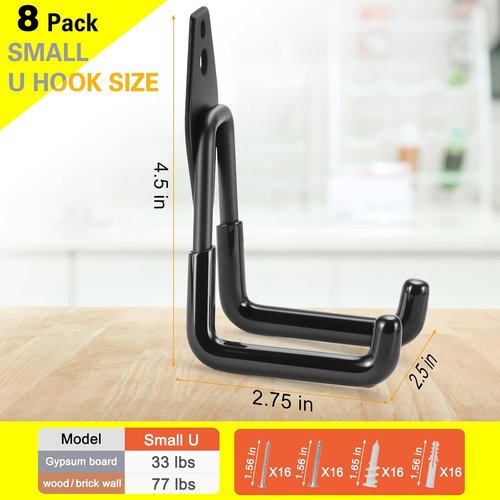 Heavy Duty Garage Hooks by [Brand Name] - 8 Pack Wall Mount Tool Hangers for Ladders, Ropes & More