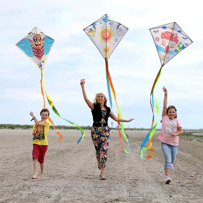 DIY Kites for Kids Kite Making Kit Bulk, Decorating Coloring Kite Party Pack,White Diamond Kite Kits