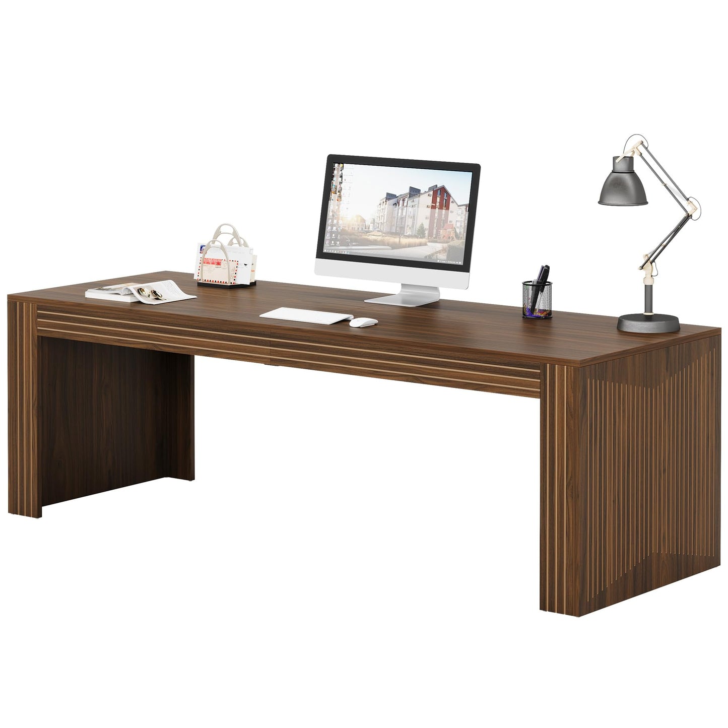 Tribesigns 79-Inch Extra Long Desk, Two Person Double Desk for Home Office, Wooden Long Computer Desk Writing Table for Office, Dark Brown