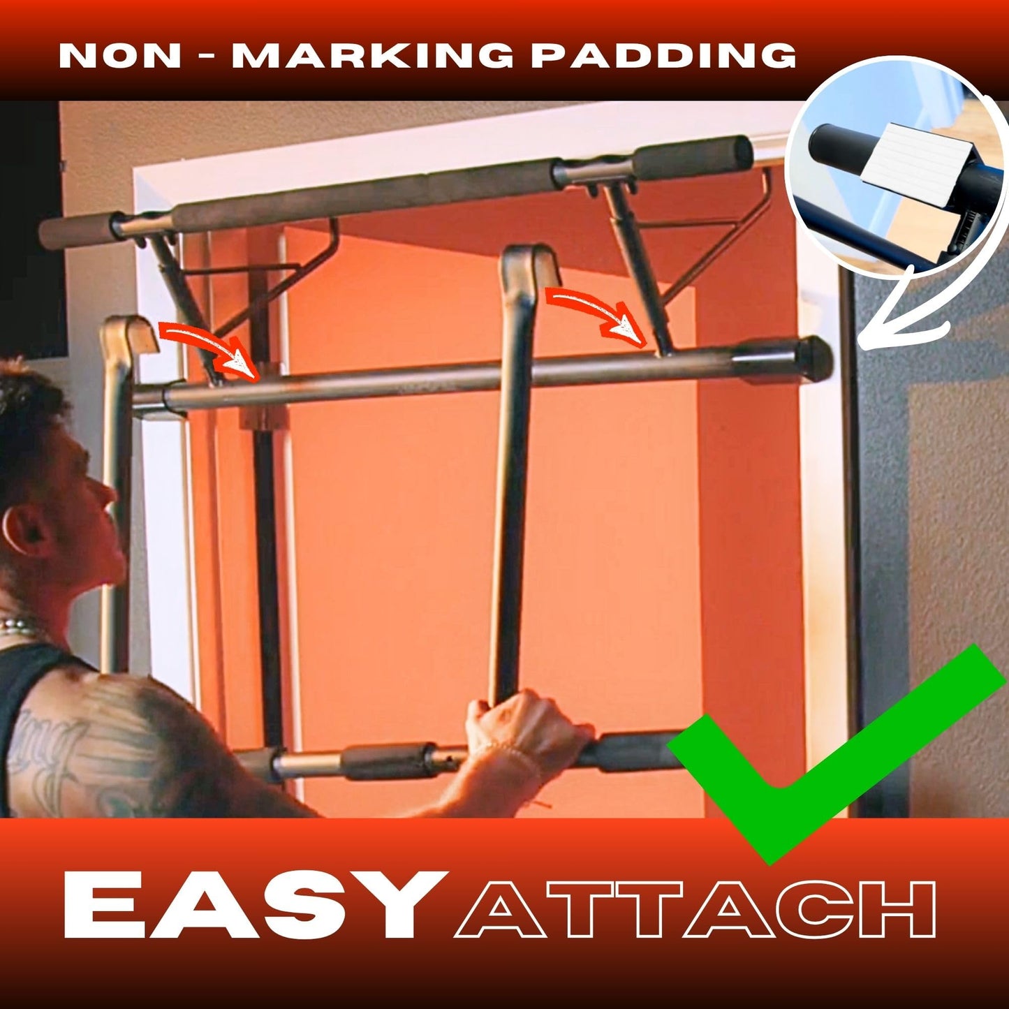 JACKAL Door Pullup Bar and Dip Bar Station - Removable Dip Bars, Rigid NO WOBBLE, Easy Folding Storage, No Screws, Dip Station and Pull-up Bar for Doorway, Collapsible Dip Station, No Door Damage, High Weight Capacity, Foldable Bodyweight Workout Station