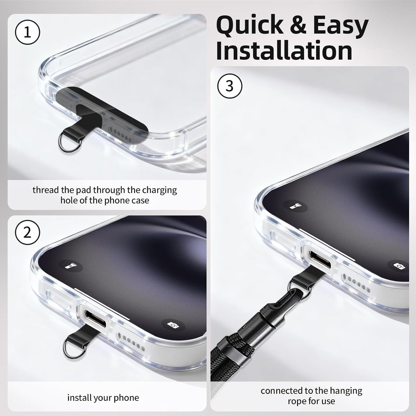 360 3-Piece Set Rotatable Adjustable Phone Lanyard - Wrist/Neck/Crossbody Strap with Tether Tabs, Universal for Phones