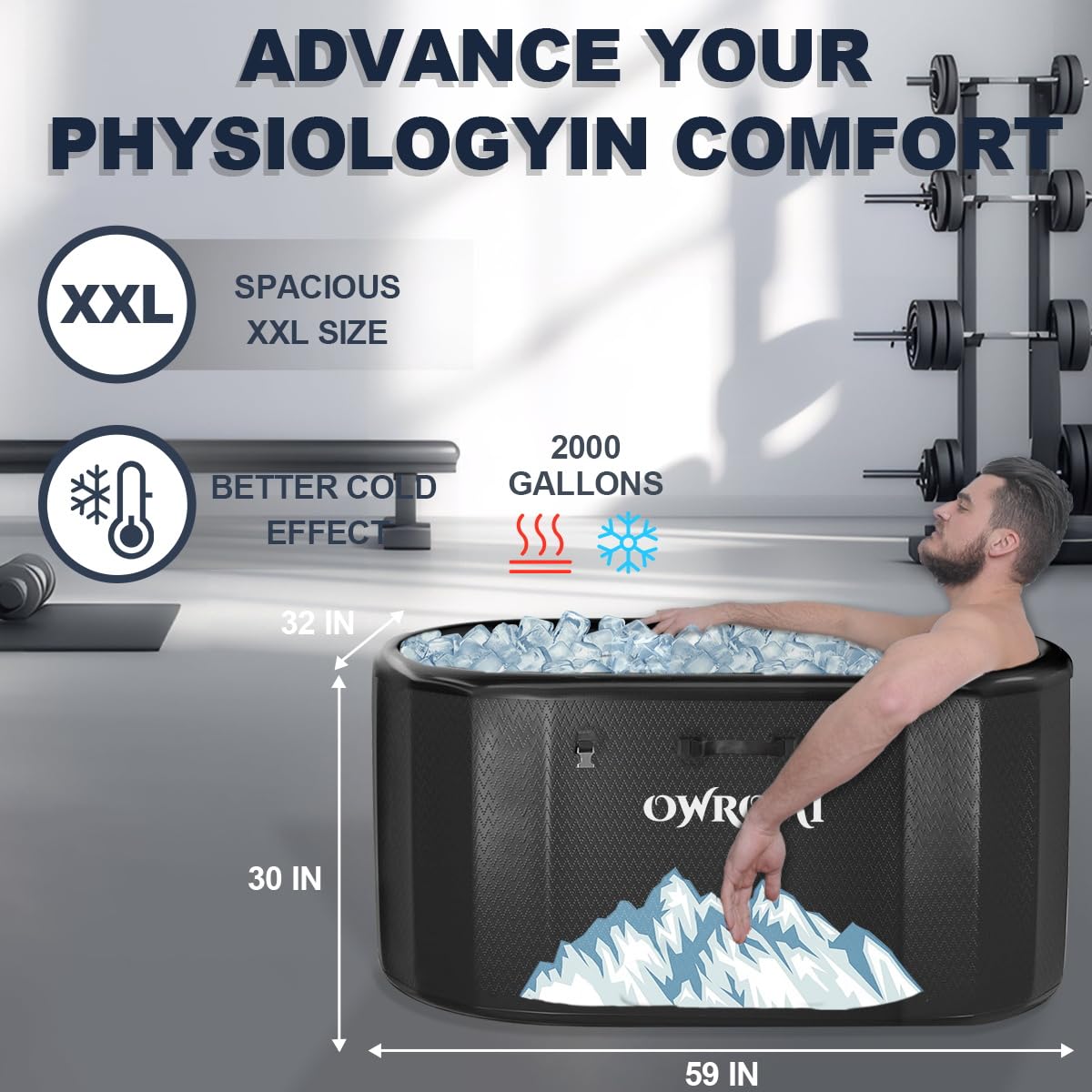 Inflatable Ice Bath Tub for Athletes Recovery Cold Plunge Tub with Lid, Water Chiller Compatible, Large XXL Cold Bath Tub for Cold Water Therapy