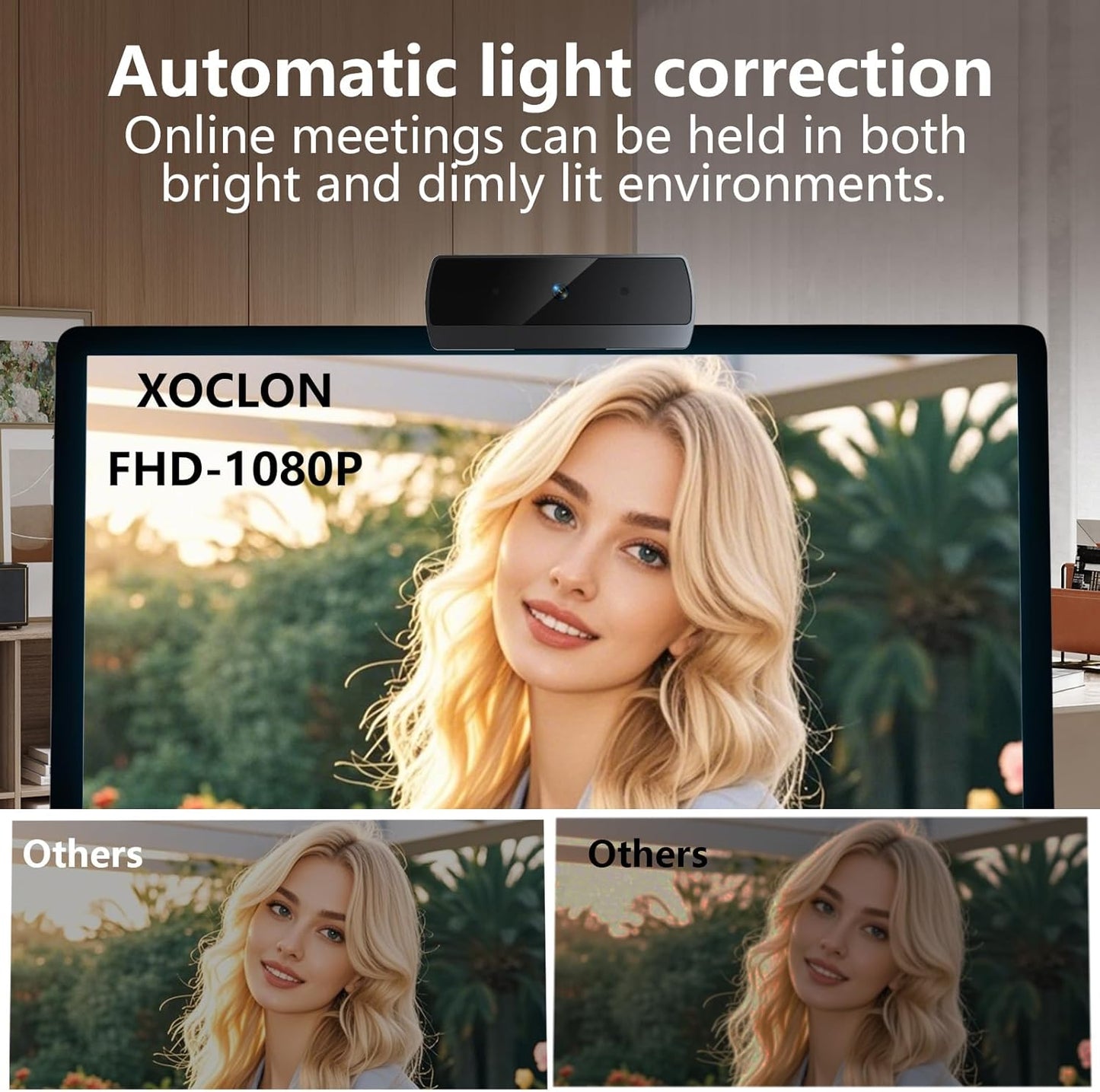 XOCLON 1080p HD Webcam with Microphone, USB Computer Web Camera, Streaming Camera, Noise Reduction, Auto Light