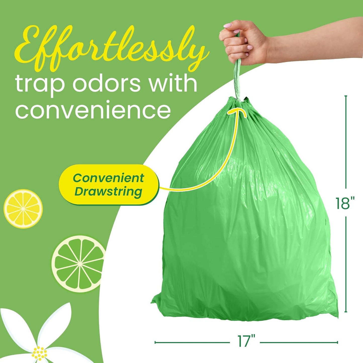 Reli. 4 Gallon Trash Bags - Citrus Scented Drawstring Liners | 100 Count for Small Trash Cans