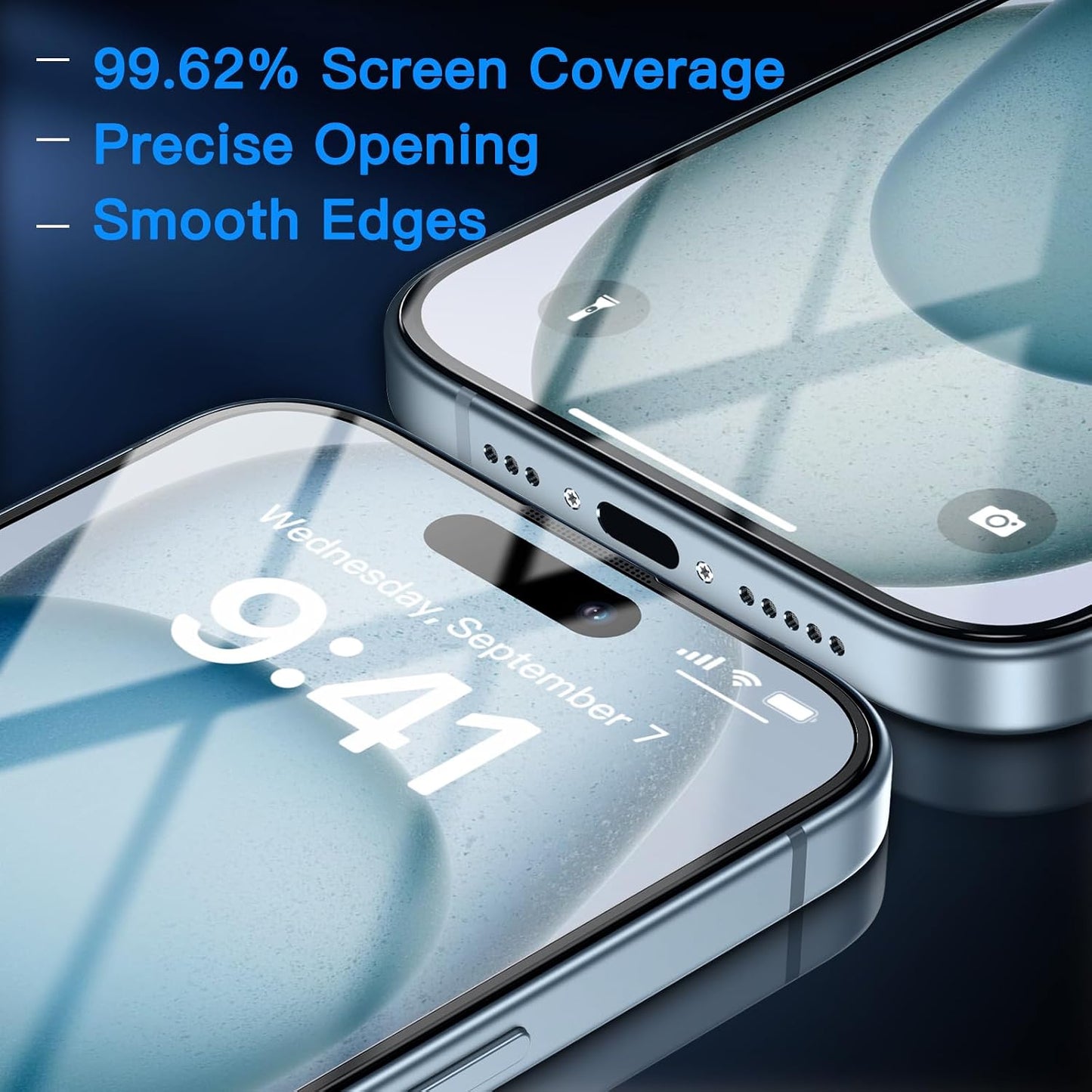 15 9H 15, 2 Pack Uyiton Anti-Blue Light for iPhone Screen Protector - Unbreak-Glass Full Coverage Case Friendly Scratch