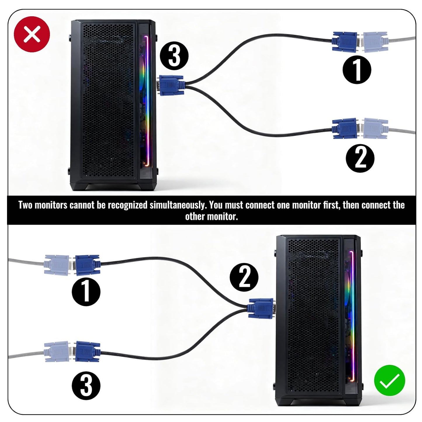 Xelsluthe 1 2 VGA Splitter Dual Monitor Cable Male to Female Adapter Converter VGA SVGA Video Y Cable Cord