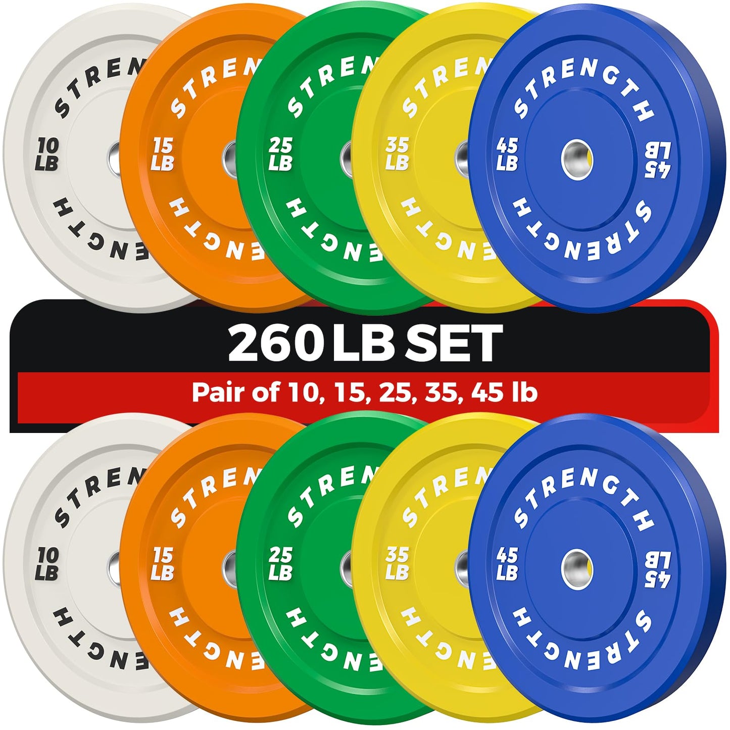 Rendpas Premium Color-Coded Rubber Bumper Plates Set - 2 Inch Noise Reducing Olympic Weight Plates for Cross Training (260LB)