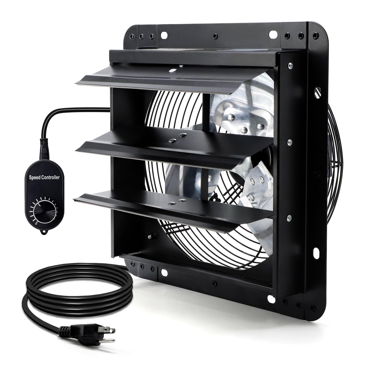 Hipoilk 10 Inch Shutter Exhaust Fan for Greenhouse, Shed, Garage, Barn, Chicken Coop Ventilation, Wall Mount Attic Fan with Speed Controller and Power Cord, 820 CFM, Black