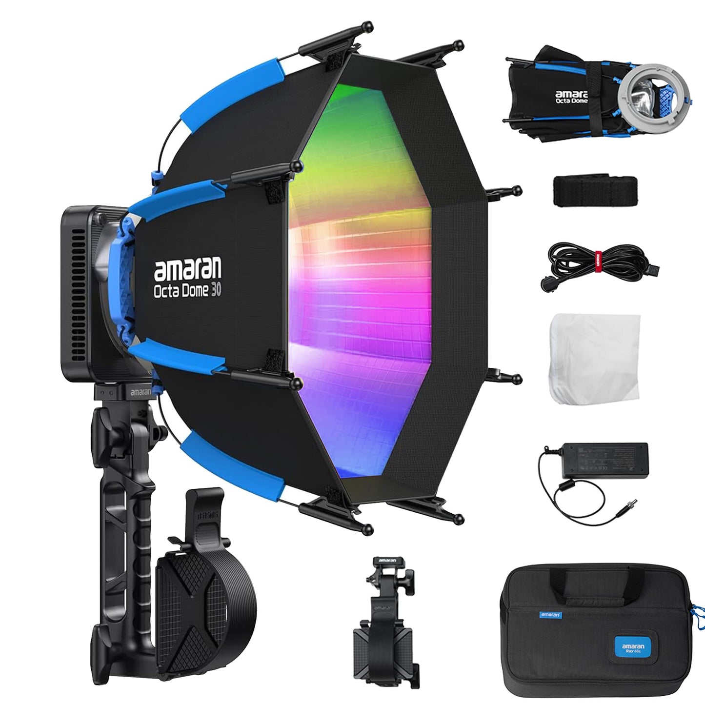 Amaran Ray 60c RGB Video Light,60W Portable Studio Photography Light CCT 1,800K-20,000K with Softbox Portable Bag for YouTube,TikTok,Live Streaming,Weddings,Vlog