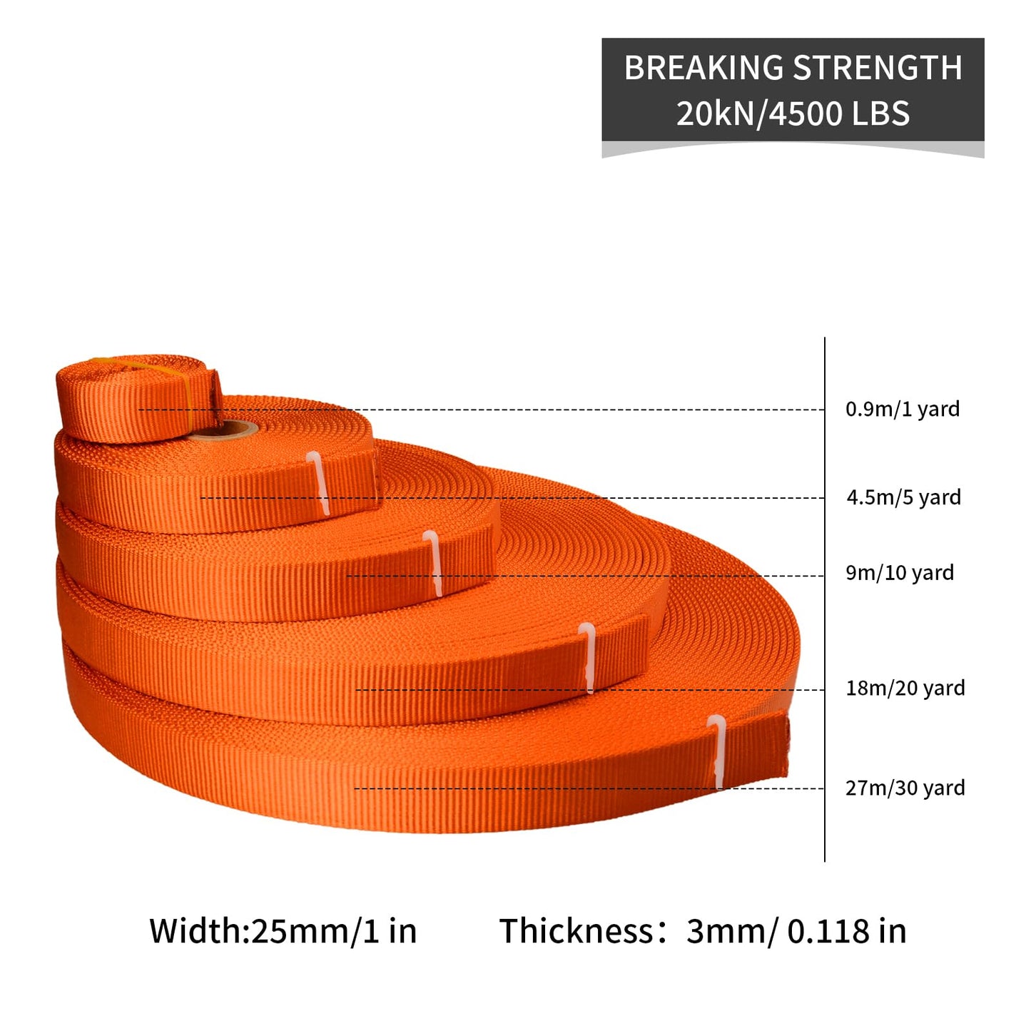 SEPEAK 1 inch Nylon Tubular Webbing, 20kN/4500 lbs, Heavy Duty Climbing Strap for Rescue, Outdoor Climbing, Firefighting, Rigging, Ziplining, Anchoring,Hanging,1pc,Orange,1 Yard