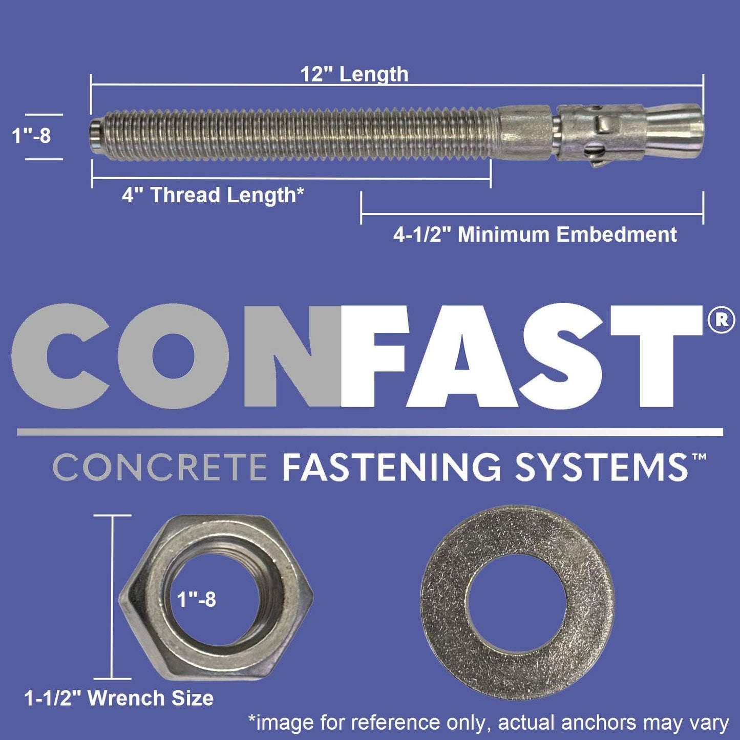 CONFAST 1" x 12" Wedge Anchor Zinc Plated (Box of 5)