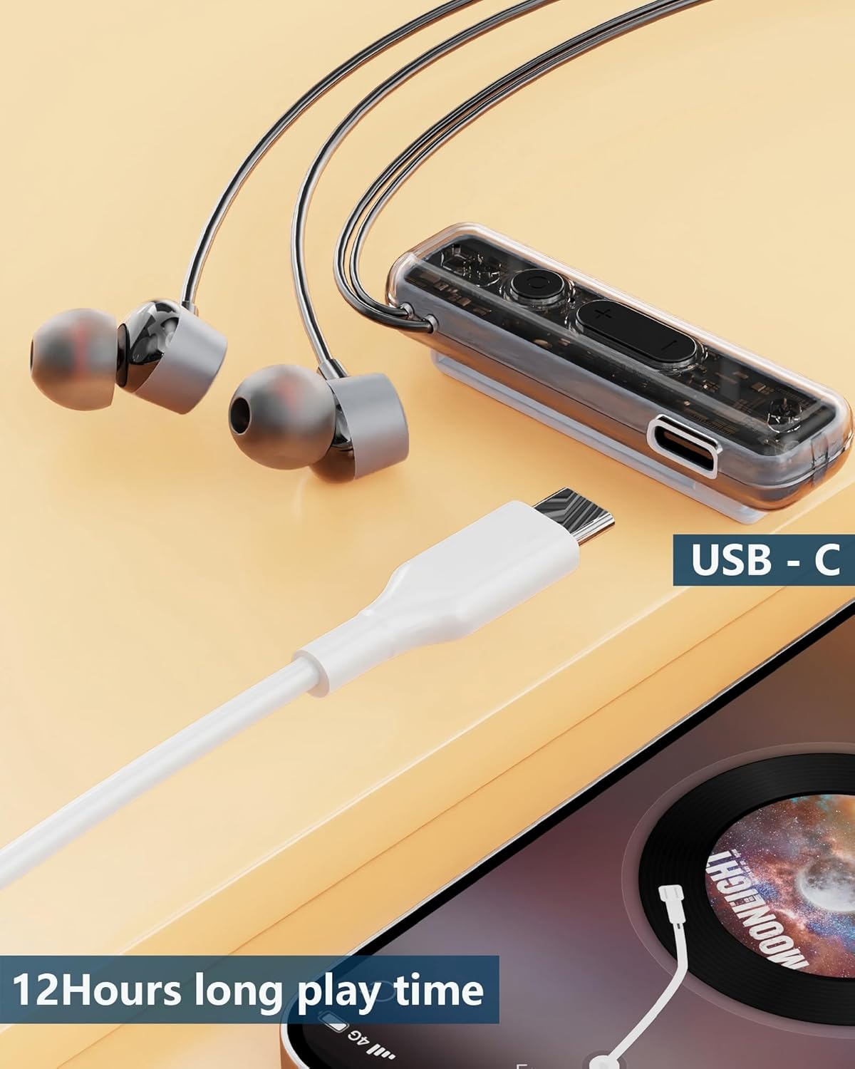 ZXQ Magnetic Lapel-Clip Neckband Bluetooth Headphones with Microphone,in-Ear Wireless Earbuds Earphone
