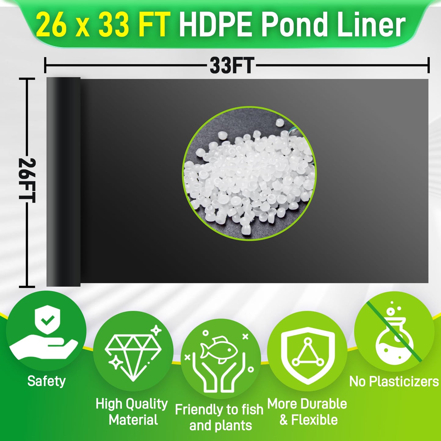 Sinimaka Pond Liner 26 x 33 Ft, HDPE Durable Large Pond Liners for Outdoor Ponds, Pond Liners for Fish, Koi, Water Garden, Waterfall, Fountain