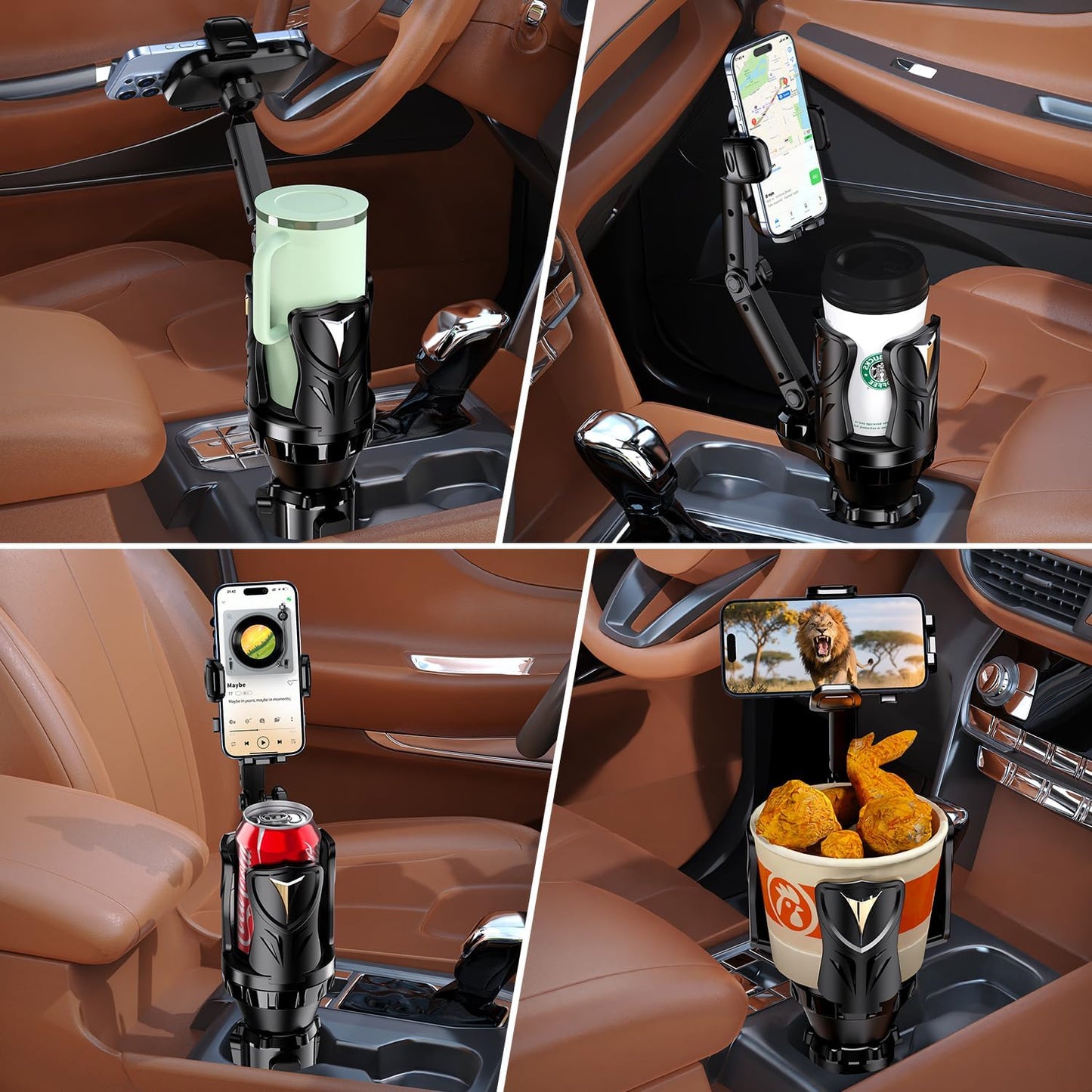 Commuters 5.31'' Phone Holders for Your Car, Adjustable Car Cup Holder Expander with Rubber Grip, Secure Hold