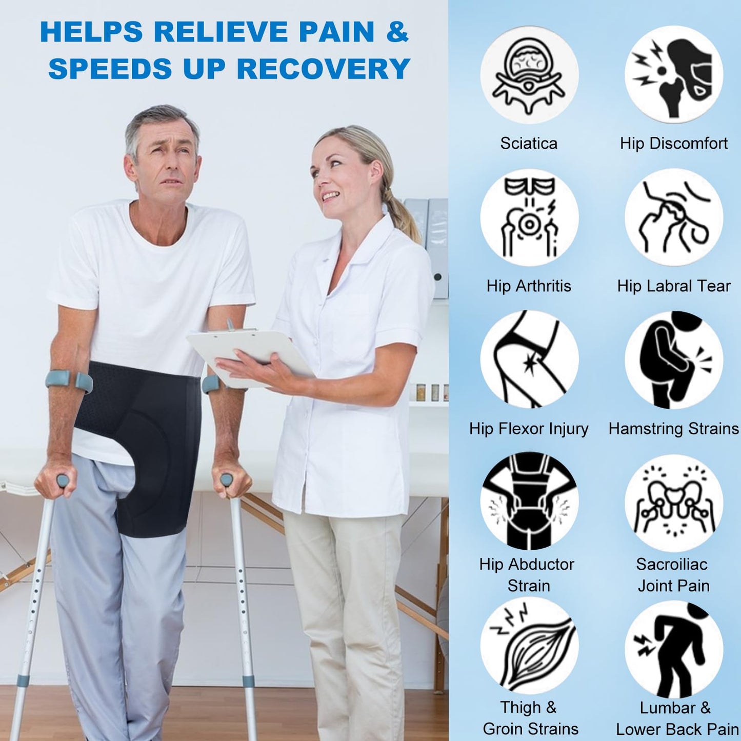 AIDY-PRO Hip Brace for Men and Women, Adjustable Groin Compression Wrap Hamstring Braces, Hip Support Brace for Sciatica Pain Relief for Thigh Injury, Hips Flexor Strain, Labral Tear, Muscle Recovery