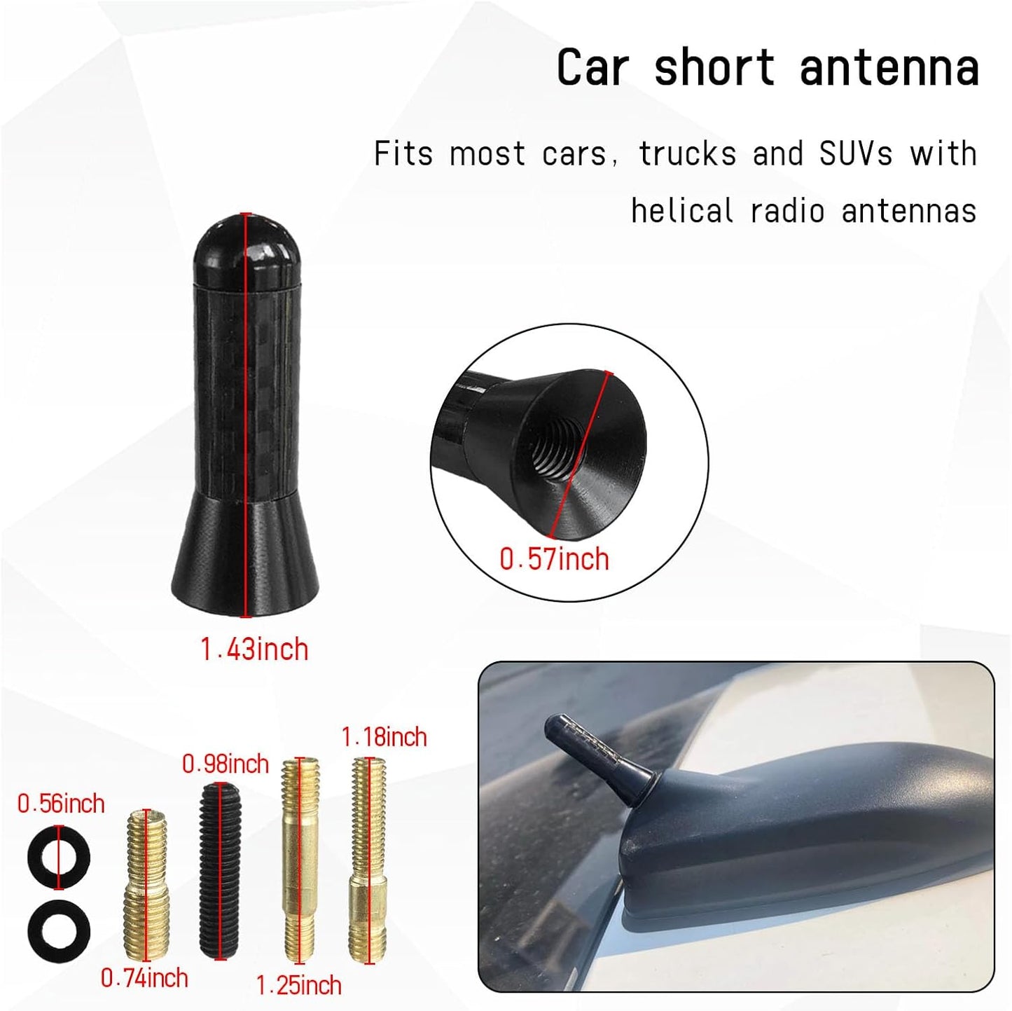 Sylvil 1.37" Car Short Antenna, Aluminum Radio Antennas Replacement, Carbon Fiber Antenna Kit with Screws, AM/FM Roof