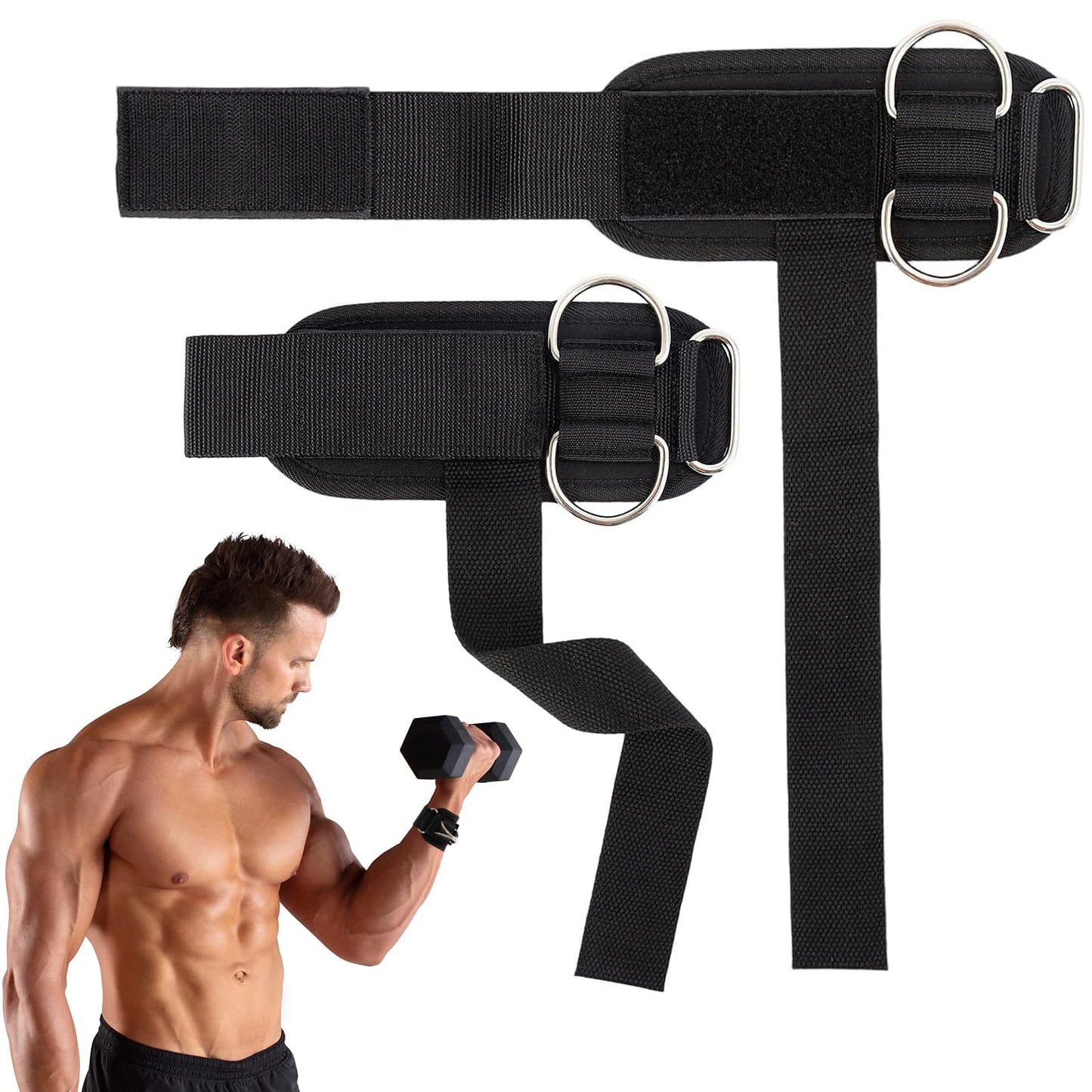 2 Pack Weightlifting Straps with D Ring, Non-Slip Padded Wrist Cuffs for Men & Women, Heavy Duty Gym Lifting Straps for Bodybuilding, Deadlifts, Pull Ups & Cable Machine Workouts