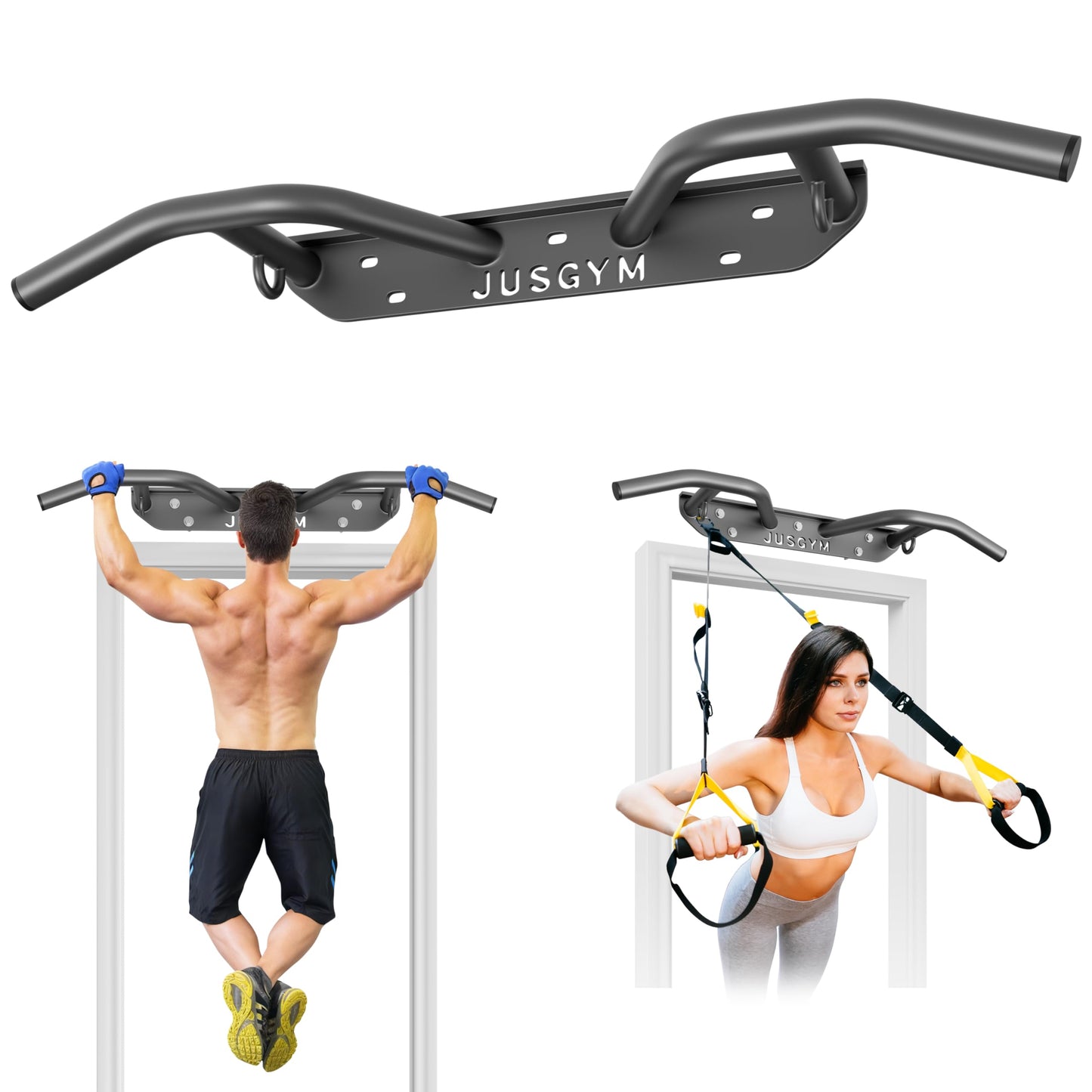 Jusgym Wall Mounted Pull Up Bar - Heavy Duty Chin Up Bar, Pull-Up Bar Support Beam or Joist Mounted, Multifunctional Fitness Bar, 600LBs Capacity
