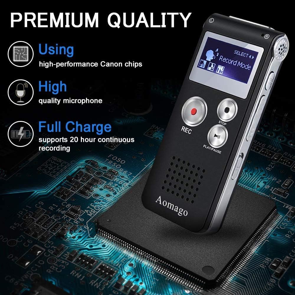 Aomago 64GB MP3 Digital Voice Recorder Voice Activated Recorder for Lectures, Meetings, Interviews Audio Mini Recorder