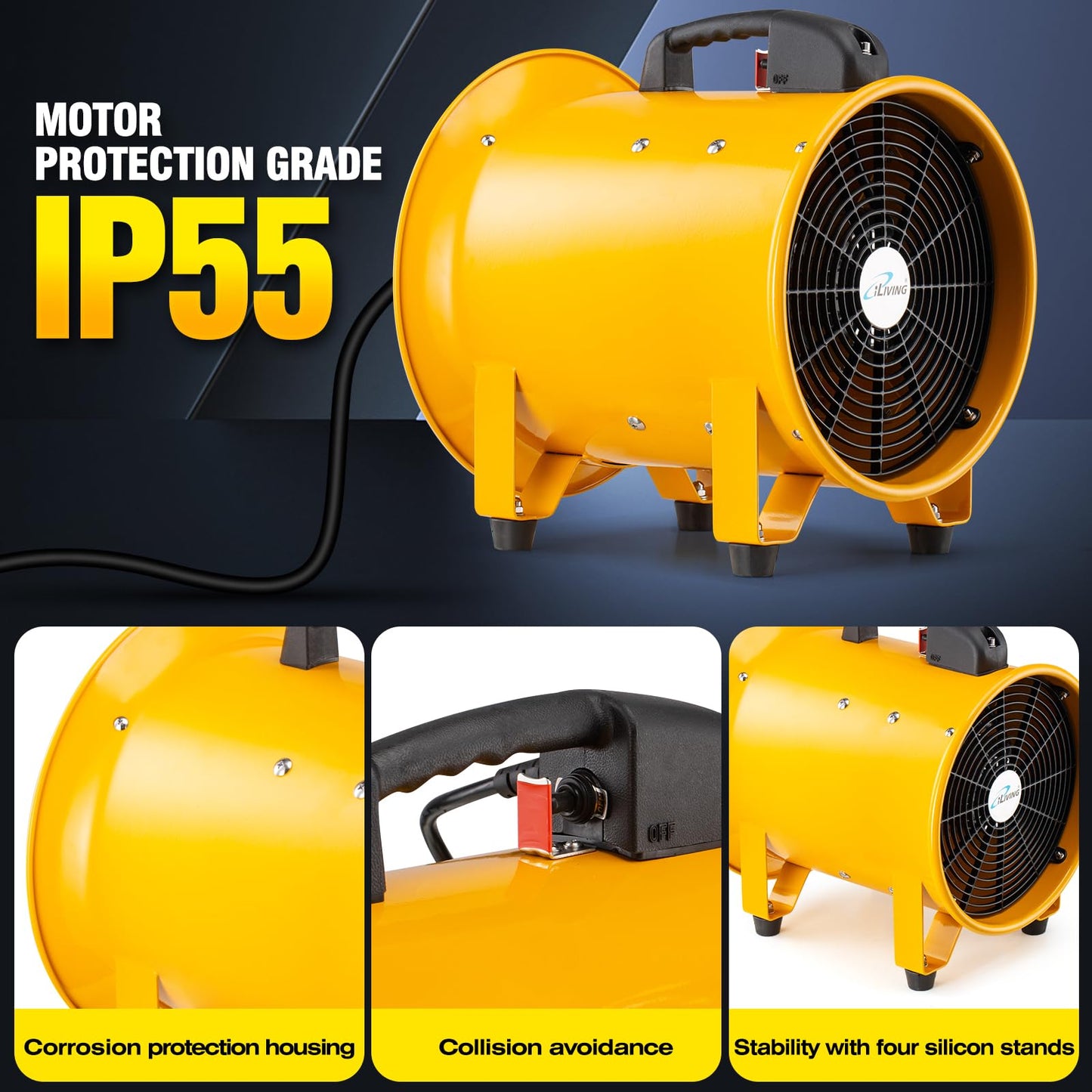 iLiving Utility High Velocity Blower, Fume Extractor, Portable Exhaust and Ventilator Fan (Utility 12")