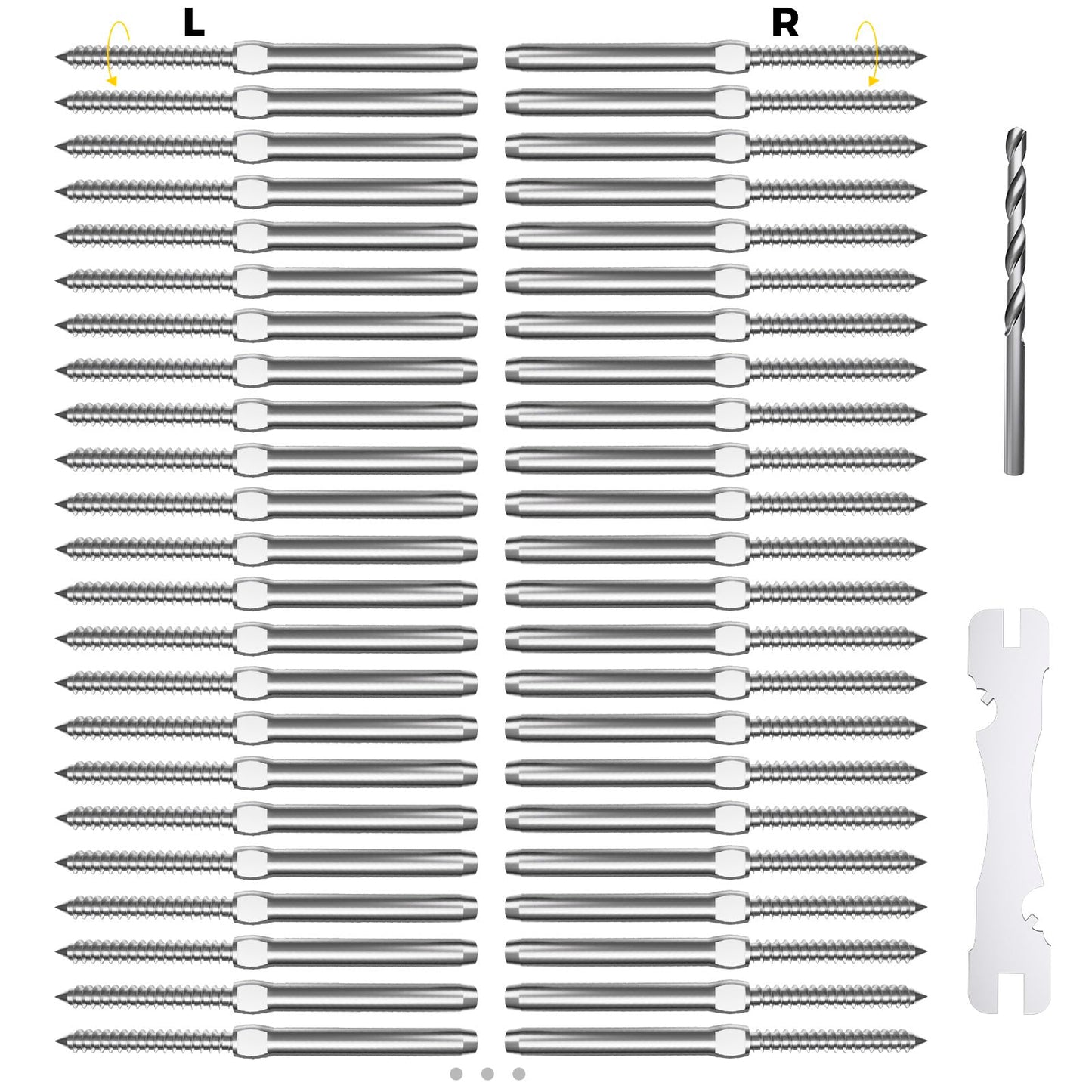 WAYSKA 60 Pack T316 Marine Grade Stainless Steel Cable Railing Hardware kit, 3/16" Right & Left Handed Thread Swage Lag Screws for Wood Post, DIY Deck Cable Railing System, Wrench Included(30 Pairs)