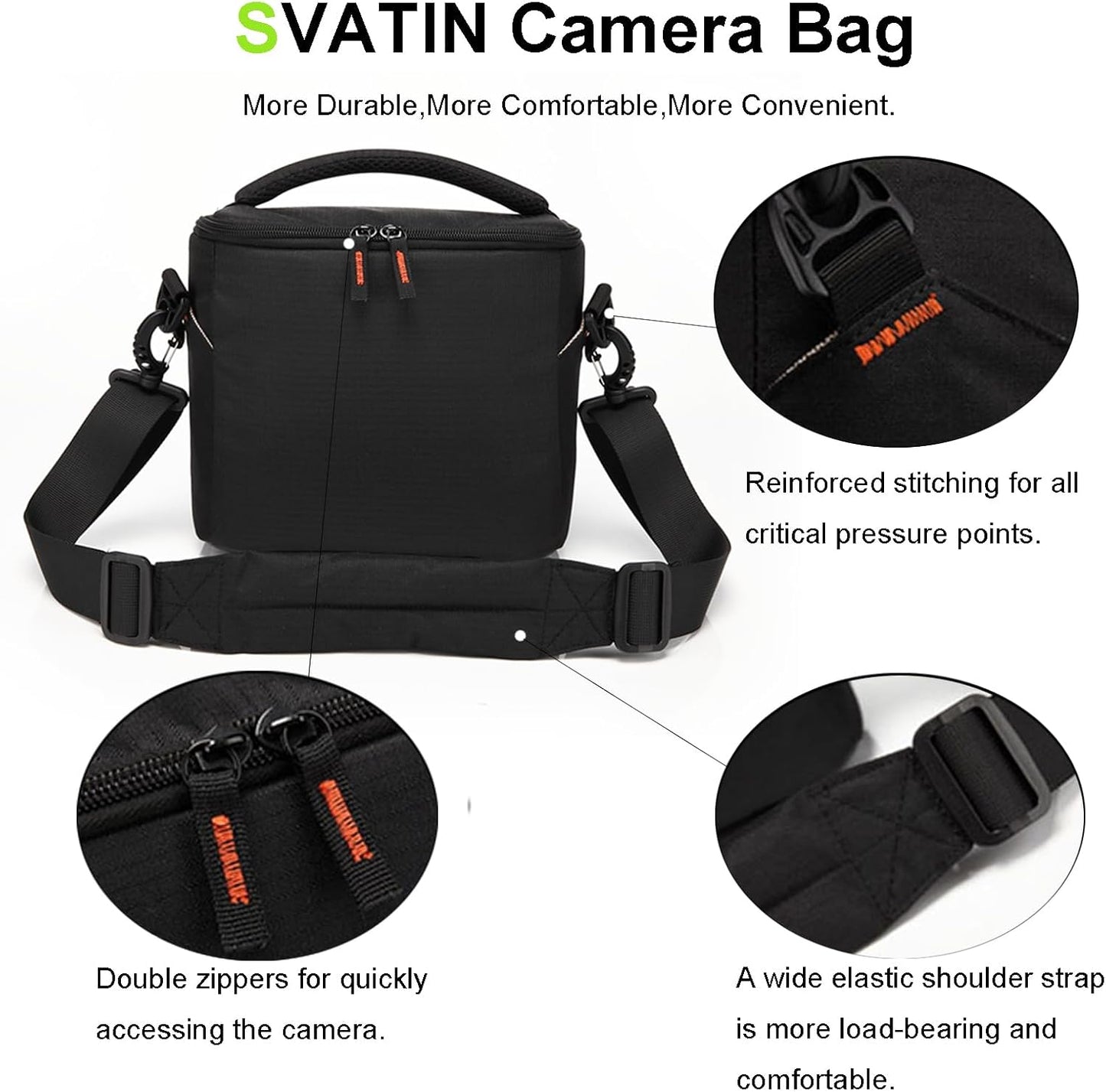 svatin Camera Shoulder Bag,Shockproof Camera Sling Lens Case,Digital DSLR SLR Mirrorless Crossbody Cameras Accessories