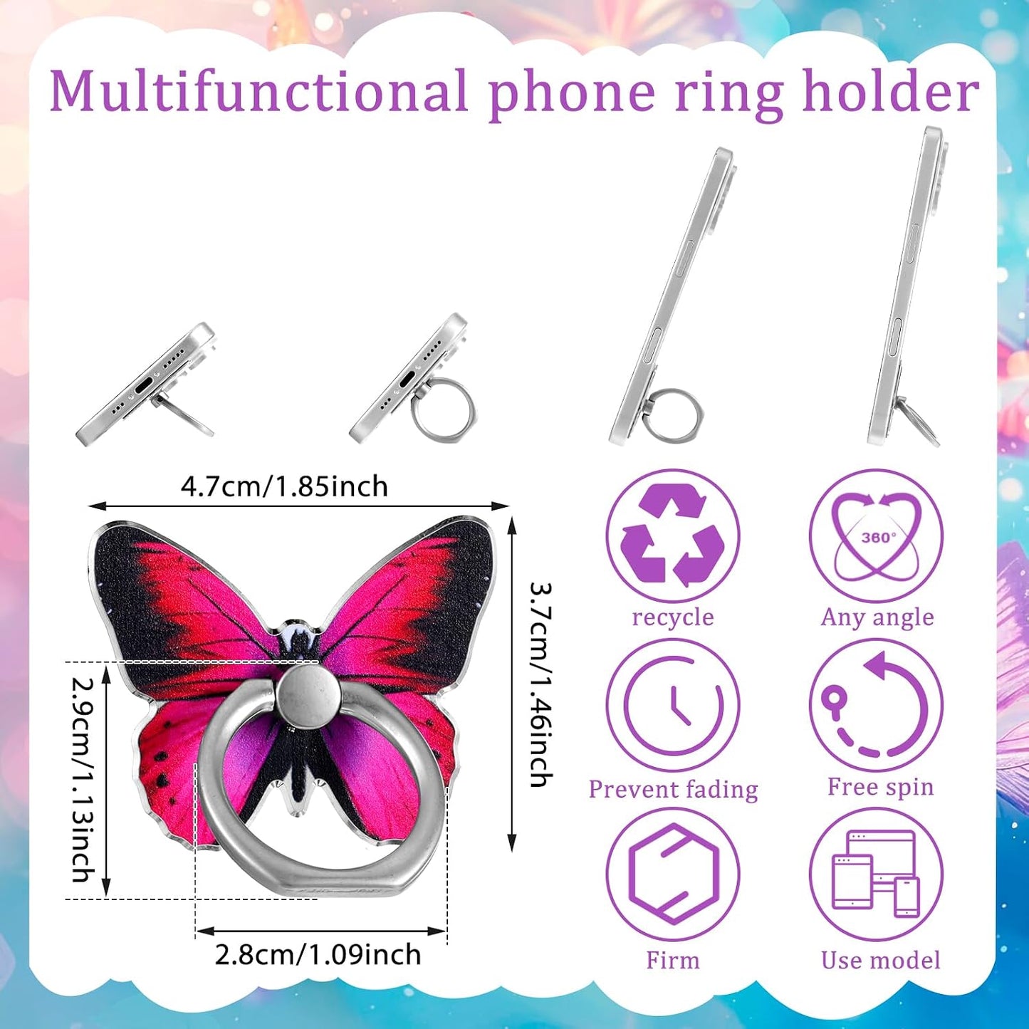 BOHUIZ 4 360Rotation PCS Butterfly Cell Phone Ring Stand Holder, Cute Butterfly Ring for Phone Case Phone Ring Holder
