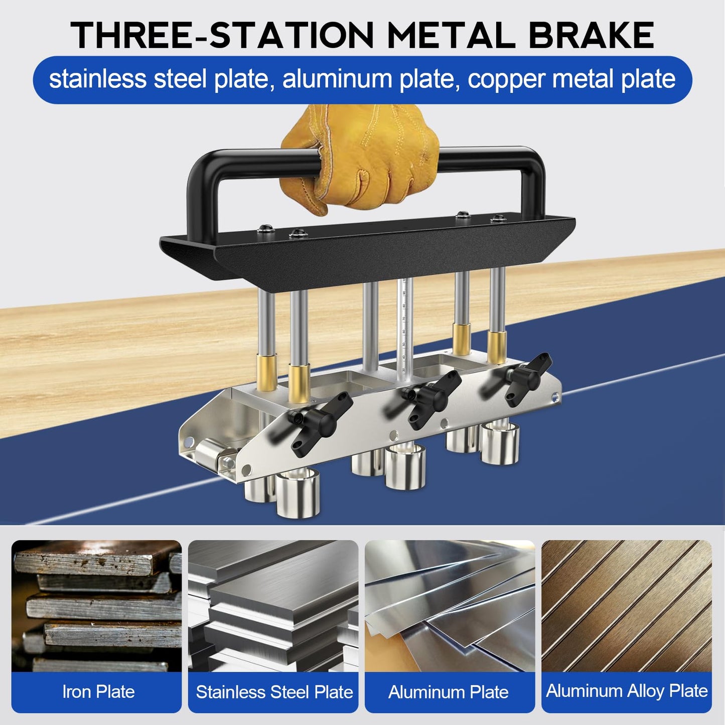 CINSEA Adjustable Rebar Bender with Three-Station Edge Roller Bender, Large Metal Bender with 0-90° Bending Angle, Adjustable from 5/8" to 4" Bends in 29 to 22-Gauge Steel